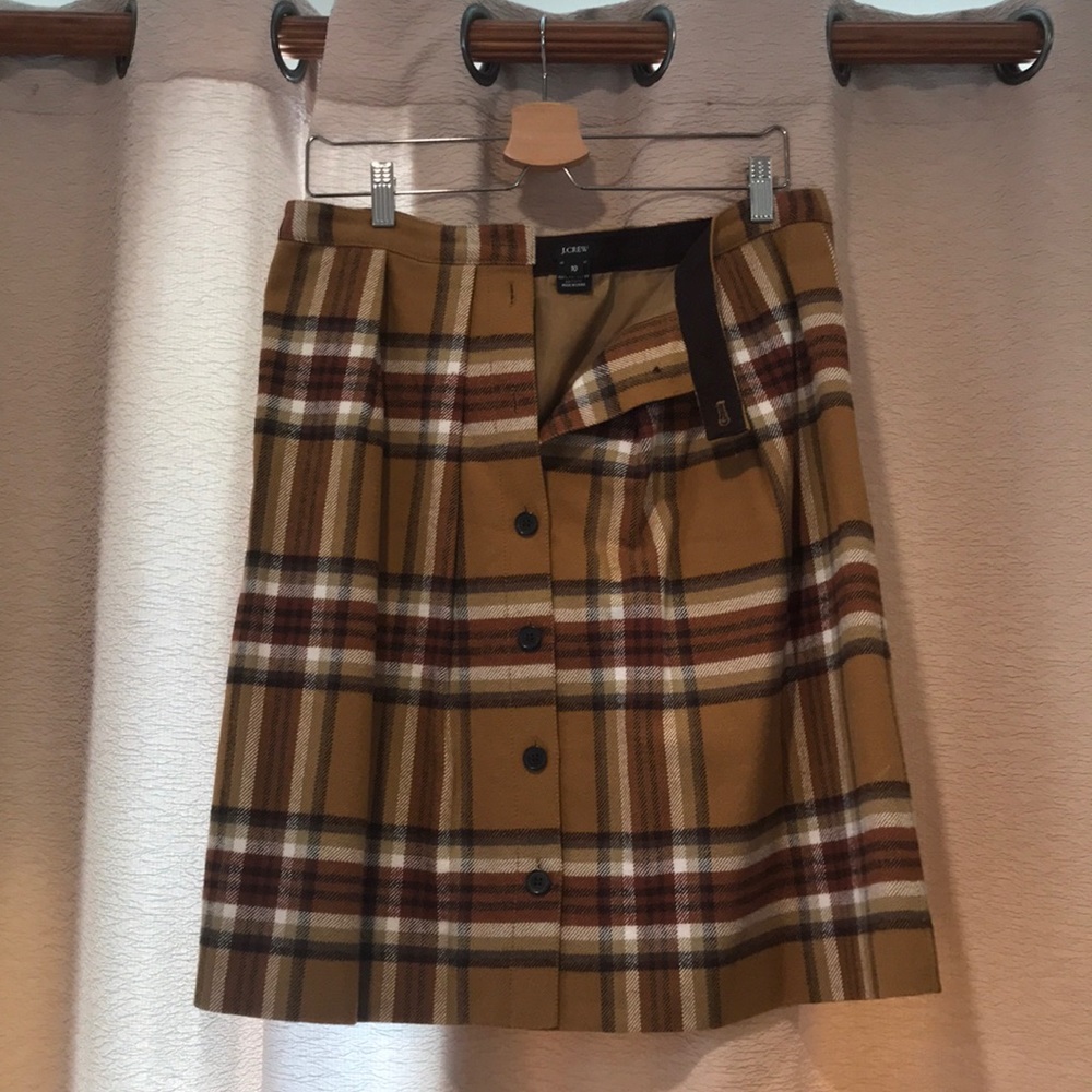 J. Crew Plaid Button Up Midi Knee Length Skirt